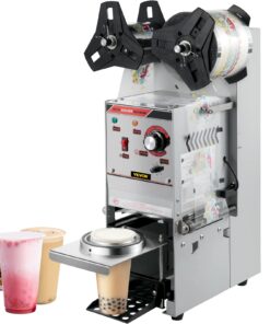 VEVOR Semi-automatic Cup Sealing Machine, 300-500 Cup/h Tea Cup Sealer Machine, Silver Boba Cup Sealer Machine, 90/95mm Cup Diameter Boba Cup Sealing Machine with Control Panel for Bubble Milk Tea