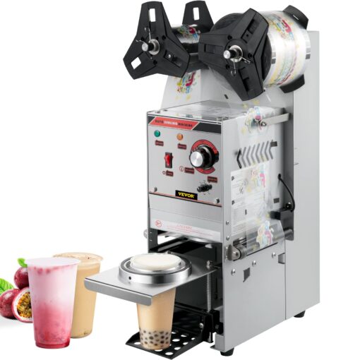 VEVOR Semi-automatic Cup Sealing Machine, 300-500 Cup/h Tea Cup Sealer Machine, Silver Boba Cup Sealer Machine, 90/95mm Cup Diameter Boba Cup Sealing Machine with Control Panel for Bubble Milk Tea