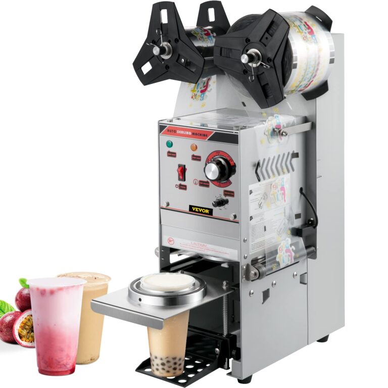 VEVOR Semi-automatic Cup Sealing Machine, 300-500 Cup/h Tea Cup Sealer Machine, Silver Boba Cup Sealer Machine, 90/95mm Cup Diameter Boba Cup Sealing Machine with Control Panel for Bubble Milk Tea