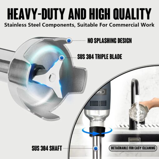VONCI 750W Commercial Immersion Blender, Extra Heavy Duty Hand Blender with Variable Speed 8000-19000RPM, Handheld Stick Mixer with 22" SUS 304 Shaft, Commercial Emulsifier for Restaurant Kitchen. - Image 7