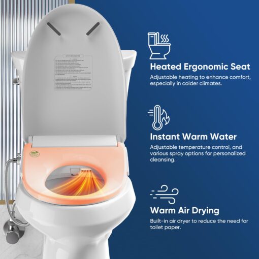 BATHKITY Smart Bidet Toilet Seat, Electric Heated Toilet Seat with Instant Warm Bidet Wash & Warm Air Dryer, Self-Cleaning Stainless Steel Nozzle, Soft Close Lid, Elongated - Image 6