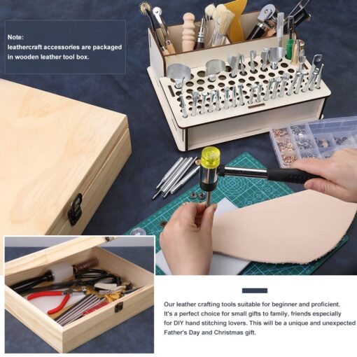 447 Pieces Leather Working Tools and Supplies with Instruction, Leathercraft Tools Kit, Leathercraft Tools Holder, Leather Craft Stamping Tools, Stitching Hole Punch, Leather Working Saddle Making - Image 3