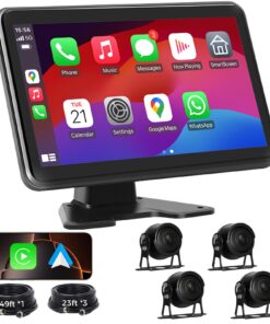 Losuudy 4 Channel Backup Camera Dash Cam System for Trucks, RVs, Trailers, Carplay & Android Auto, 10'' Touch Screen Monitor, 4 HD1080P Wired Rearview Reverse Cameras with Night Vision, IP68-rated.