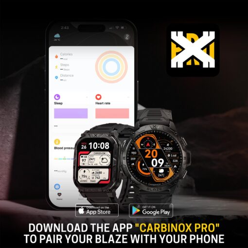 CARBINOX Blaze Smart Watch with GPS (Sport Mode), Rugged Fitness Tracker Waterproof IP69K, Compatible with Android and iOS, 170+ Sports Modes, Gorilla Glass Screen, Make/Receive Calls (Square) - Image 2