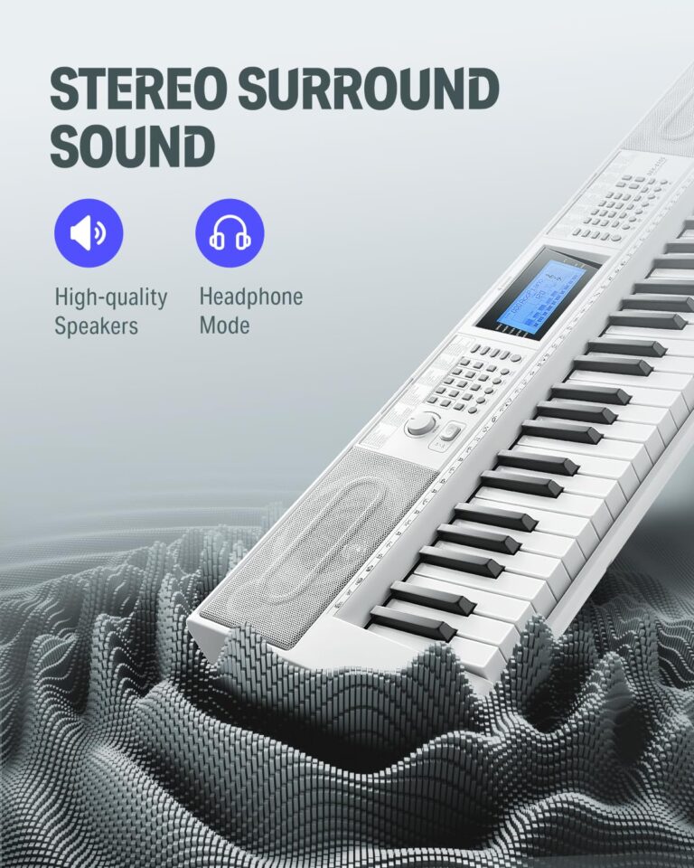Donner Keyboard Piano 61 Key, Electric Keyboard Kit with 249 Voices, 249 Rhythms - Includes Piano Stand, Stool, Microphone, Gift for Beginners, White(DEK-610S) - Image 4