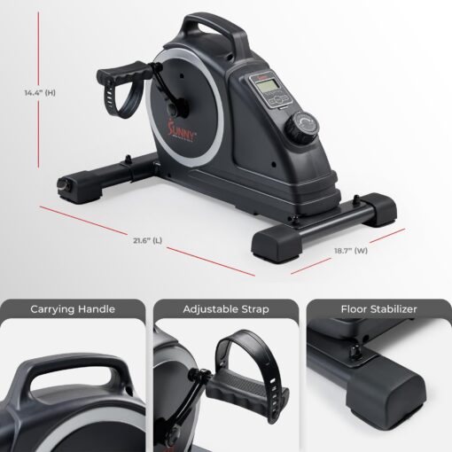 Sunny Health & Fitness Magnetic Compact Under-Desk Mini Exercise Bike, Indoor Full Body Cardio Training Machine w/Resistance Bands, Pedal Exerciser w/Free SunnyFit App Connectivity – SF-B020026SMART - Image 2