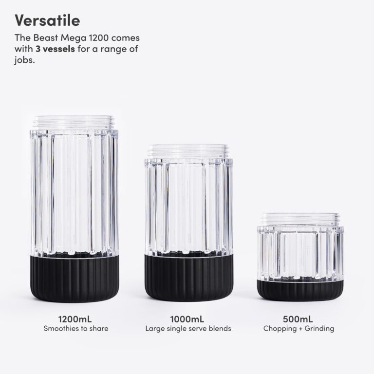 Beast Mega 1200 | Premium Countertop Blender | Smoothies, Shakes, Sauces, Dips, Soups | Blends Ice and Frozen Fruit | XL Vessel | Extra Vessels, Straw System Included | 1200W | (Carbon Black, 120V) - Image 4