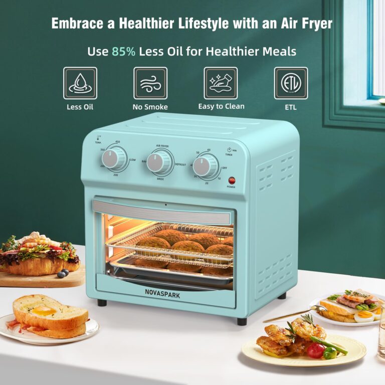 Novaspark Air Fryer Toaster Oven Combo, Retro Convection Oven Countertop,12L Small Toaster Oven, 4-slices or 6" Pizza,Bake,Toast,Broil, Air Fry, 1500W Rapid Heating Mini Toaster Oven, Non-Stick, Blue - Image 7