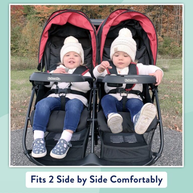 Kolcraft Cloud Plus Side-by-Side Lightweight Double Baby Stroller and Toddler Stroller with Reclining Seats, Child and Parent Trays, Large Storage, Extendable Canopies, Compact Fold - Red/Black - Image 9