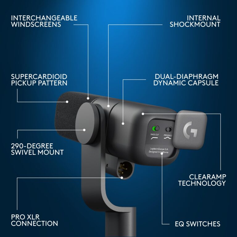 Logitech G Yeti Studio Active Dynamic XLR Broadcast Microphone for Gaming, ClearAmp Active Preamp, Dual-Diaphragm Capsule, Internal Shockmount - Black - Image 2