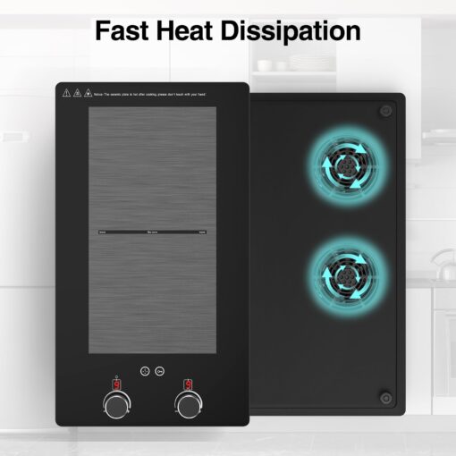 VBGK Double Induction Cooktop,12 Inch 3000W Induction Stove Top 110V 2 Burner Hot Plate with Rotary &Touch Control,9 Levels Settings, Child Safety Lock & Timer - Image 3