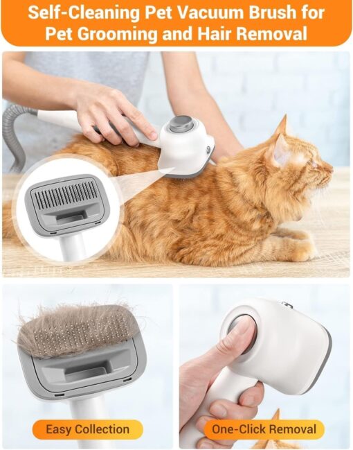 Dog Vacuum Grooming Kit for Shedding: Professional Hair Clippers Pet Groomer - Strong Suction Cleaner Deshedding Tool Fur Brush Attachment Trimmer for Home Cat (Off-White) - Image 5