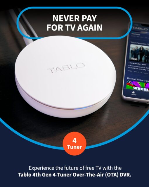 Tablo 4th Gen 4-Tuner Over-The-Air (OTA) DVR - Watch, Pause & Record Live TV, News, Sports & Movies Throughout Your Home Over Wi-Fi - Pairs w/Any TV Antenna - 50+ Hrs Recording - No Subscriptions - Image 9