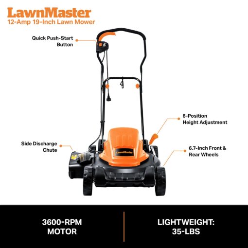 LawnMaster ME1218X Electric Lawn Mower 12AMP 19-Inch - Image 2