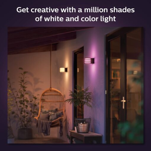 Philips Hue Lucca Outdoor Smart Wall Light, Black - E26 White and Color Ambiance LED Color-Changing Bulbs - 2 Pack - Requires Hue Bridge - Control with Hue App and Voice - Weatherproof - Image 3