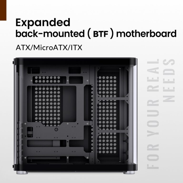 JONSBO TK-2 Black ATX Mid-Tower Pc Case,Hyperboloid Glass Design, Separated Cabinet Structure, Al Alloy Shell Desktop Computer Case, Support BTF Motherboard/ATX Power supply/360 AIO, Black - Image 4