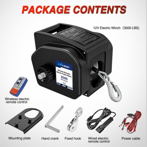 Nilight Boat Trailer Winch 3500 lbs Portable Electric Boat Winches 12 V DC Marine Winch with Remote Control and Hand Crank Power-in Freewheel Operation Waterproof Reversible Winch for Boat Trailer - Image 2