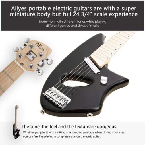 Aliyes Ultra Light Electric Guitar for Adult,Full 24 3/4" Scale for Travel and Practice,Portable Small Size Guitar Featherlight,Solid Wood Body Gig Bag, All Accessories (Black) - Image 4