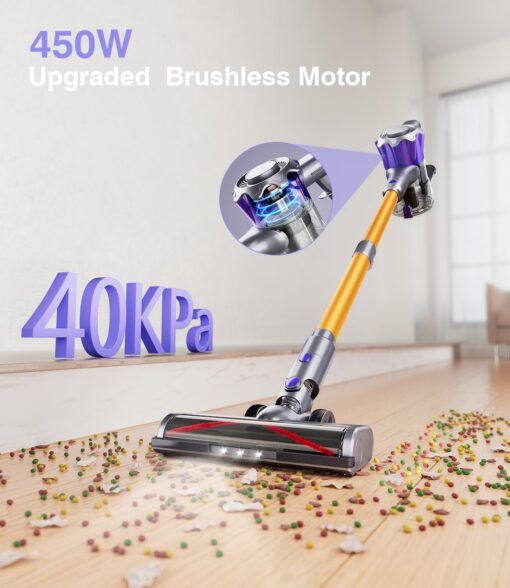 MBYULO Cordless Vacuum Cleaner, 450W 40Kpa Powerful Stick Vacuum, Up to 50Mins Rechargeable Battery, Vacuum Cleaners for Home Anti-Tangled Lightweight Handheld for Hardwood Floor, Carpets, Pet Hair - Image 8