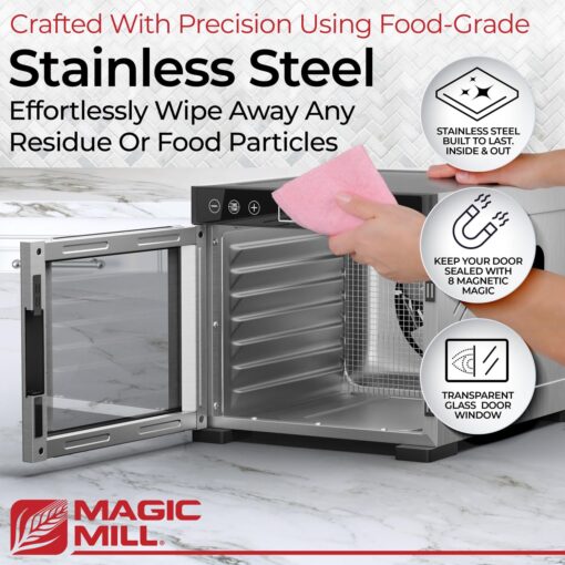 Magic Mill Pro Food Dehydrator Machine | 7 Stainless Steel Trays | Dryer for Jerky, Dog Treats, Herb, Meat, Beef, Fruit | Keep Warm Function, Digital Timer and Temperature Control, ETL Approved - Image 5