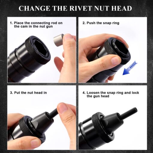 KIARUO Pneumatic Rivet Nut Gun 8-32,10-24,1/4-20 with Replacement Mandrels, RPM 1500 Industrial Grade Pull Rivnut Gun MODEI:LM08 Button Switch - Image 3