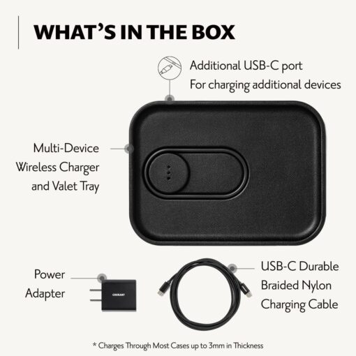 Courant MAG:3 Classics Charger and Tray - Italian Leather, Multi-Device Charger Compatible with MagSafe iPhones 16, 15, 14, 13, 12 or Wireless AirPod Cases (Black) - Image 3