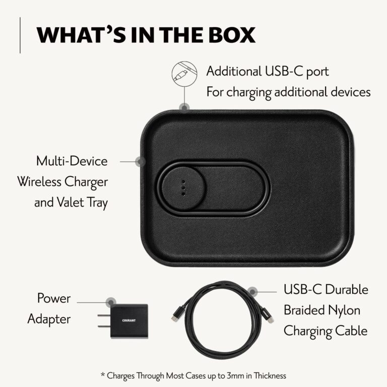 Courant MAG:3 Classics Charger and Tray - Italian Leather, Multi-Device Charger Compatible with MagSafe iPhones 16, 15, 14, 13, 12 or Wireless AirPod Cases (Black) - Image 3