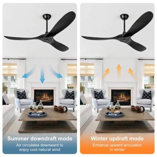 ZIMOFLL 60 inch Ceiling Fans Without Lights, Wet Rated Black Outdoor Ceiling Fans for Patios Outside Porch, 3 Blade Wood Ceiling Fan no Light with Remote Control, High CFM 6 Speeds, Quiet DC Motor - Image 3