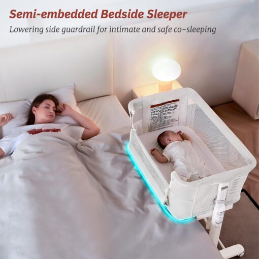 VaVaSoo Rocking Bassinet for Baby Automatic Bedside Crib Electric Cradle 5 Heights Adjustable Bedside Sleeper for Babies Infant Smart Auto Rocking Crib 3 in 1 Bassinet on Wheels, White - Image 3