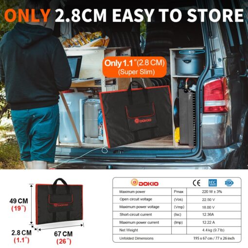DOKIO 220w 18v Portable Foldable Solar Panel Kit (29x21inch,11.7lb) Solar Charger with Controller 2 USB Output to Charge 12v Batteries/Power Station (AGM, Lifepo4) Rv Camping Trailer Emergency Power…… - Image 6