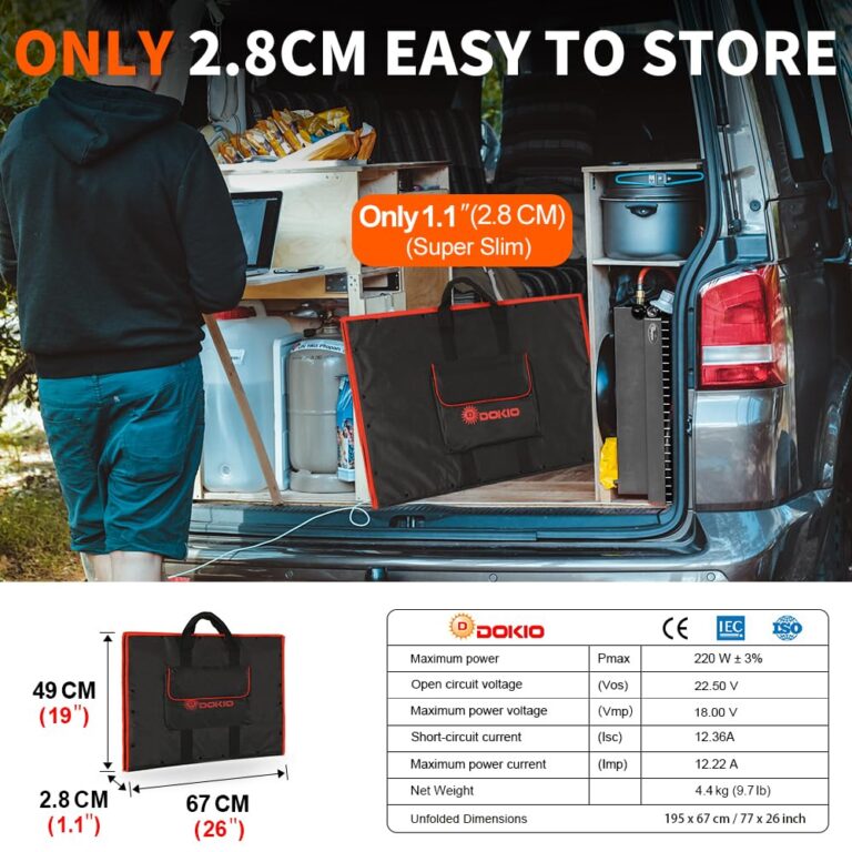 DOKIO 220w 18v Portable Foldable Solar Panel Kit (29x21inch,11.7lb) Solar Charger with Controller 2 USB Output to Charge 12v Batteries/Power Station (AGM, Lifepo4) Rv Camping Trailer Emergency Power…… - Image 6