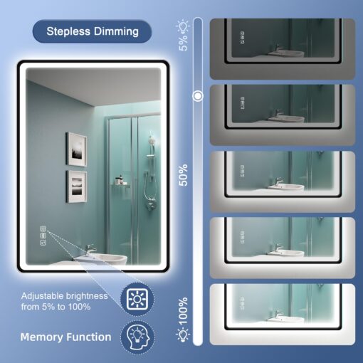 STARLEAD 28"x36" LED-Bathroom-Mirror-with-Lights, Wall-Mounted with Bluetooth, Anti-Fog, 3 Color Temperature Dimmable Brightness, Waterproof, Tempered Glass, Frontlit & Backlit, Black Frameless - Image 4