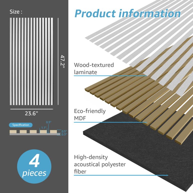 Art3d 4 Wood Slat Acoustic Panels for Wall and Ceiling - 3D Fluted Sound Absorbing Panel with Wood Finish - Brushed Silver - Image 7