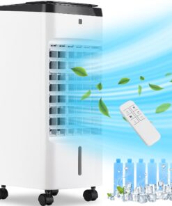 Uthfy Portable Air Conditioners, 3 In 1 Swamp Cooler with 6 Ice Packs, Evaporative Air Cooler with 120°Oscillation, 12H Timer, 3 Speeds, 4 Modes, Remote, Cooling Fan for Bedroom, Living Room, Office