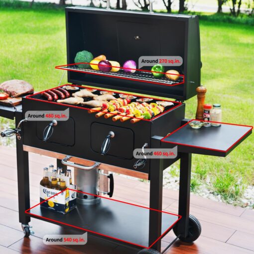 Charcoal Grill Outdoor BBQ Grill, Extra Large Cooking Area 794 Square Inches with Two Individual & Adjustable Charcoal Tray, Foldable Side Tables for Outdoor Cooking Backyard Camping Picnics By DNKMOR - Image 8