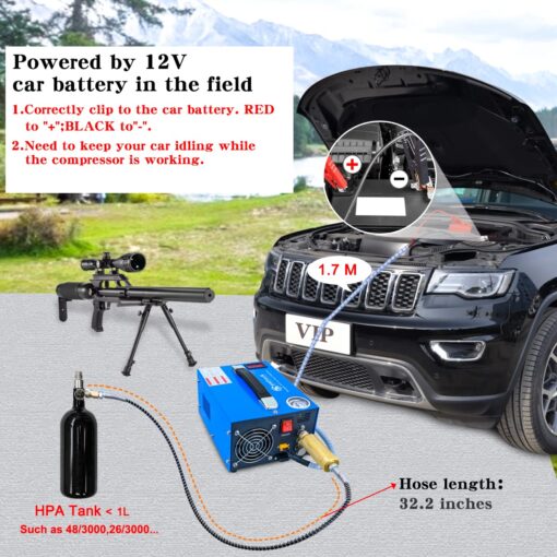 Spritech PCP Air Compressor, Portable 4500Psi/30Mpa, Water/Oil-Free, PCP Rifle/Pistol and Paintball Tank Air Pump, Powered by 12V Car DC or Home 110V AC with Power Converter and Oil-Moisture Filter - Image 5