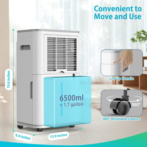 HUMILABS 50 Pint 4500 Sq.Ft Home Dehumidifiers, 1.7 Gallon Tank Dehumidifier for Basement with Drain Hose, Auto/Quiet Sleep/Dry Mode - Image 3