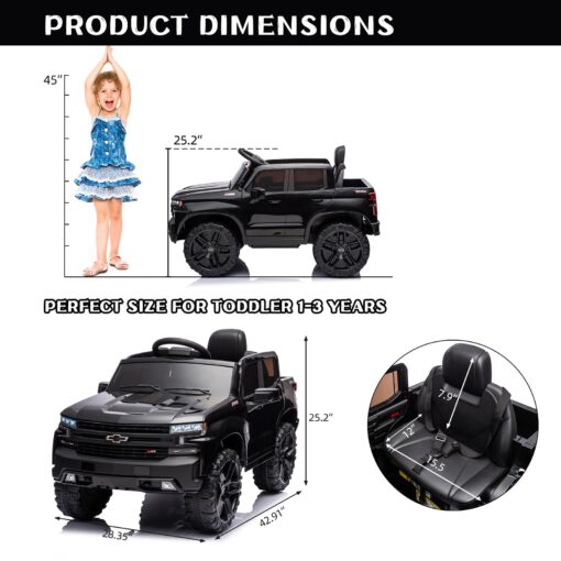 Bopilon 12V Electric Car for Kids,Licensed Chevy Silverado Truck Kids Ride On Car with Remote Control Battery Powered Electric Vehicle Toy Car, 4-Wheeler Suspension, Music& Lights, 3 Speeds(Black) - Image 6