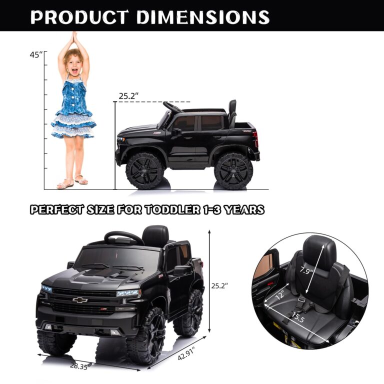 Bopilon 12V Electric Car for Kids,Licensed Chevy Silverado Truck Kids Ride On Car with Remote Control Battery Powered Electric Vehicle Toy Car, 4-Wheeler Suspension, Music& Lights, 3 Speeds(Black) - Image 6