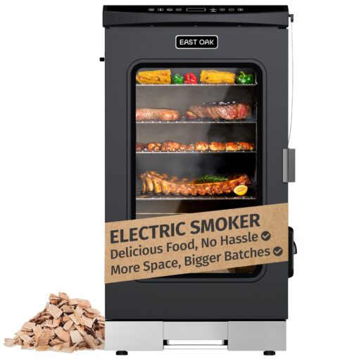 EAST OAK 30" Electric Smoker, Outdoor Smoker with Glass Door & Meat Thermometer, 725 Sq Inch Large Capacity, 4 Detachable Racks for Backyard BBQ, Party, Outdoor Cooking Night Blue