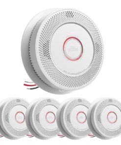 SITERWELL Hardwired Interconnected Smoke and Carbon Monoxide Detector, 10 Year Product Life Alarm Smoke Carbon Monoxide Detector with 2 AA Batteries Back Up, Smoke and CO Detector Voice Alert,5 Pack
