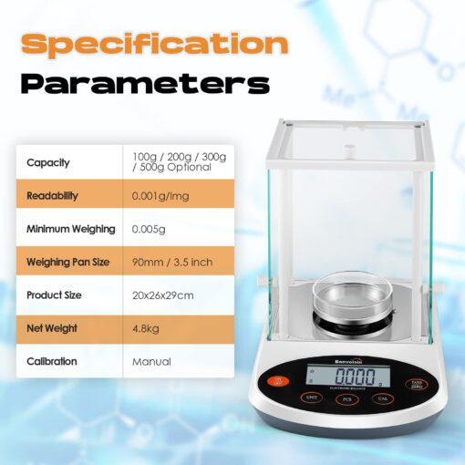 Bonvoisin Analytical Balance 500gx1mg Precision Lab Scale Digital Electronic Scale 1mg Laboratory Analytical Scale LCD Display Scientific Scale with Windshield (500g, 0.001g) - Image 6