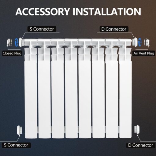 Q-Hillstar Quiet Energy Saving Hot Water Radiator, 8-Panel Wall-Mounted Aluminum Radiator Heater for Kitchen, Bathroom and Bedroom - Image 4