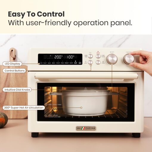 VAL CUCINA Retro Style Infrared Heating Air Fryer Toaster Oven, Extra Large Countertop Convection Oven 10-in-1 Combo, 6-Slice Toast, Enamel Baking Pan Easy Clean with Recipe Book, Almond Yellow Color - Image 5