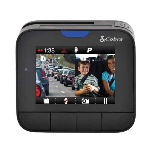 Cobra Dash Camera DASH2316D - 1080p Full HD Front Cam and 720p HD Rear Cam, 16GB MicroSD Included, iRadar Bluetooth Connectivity, Loop Recording, G-Sensor Auto Accident Detection, 2 Inch Screen, Black - Image 3