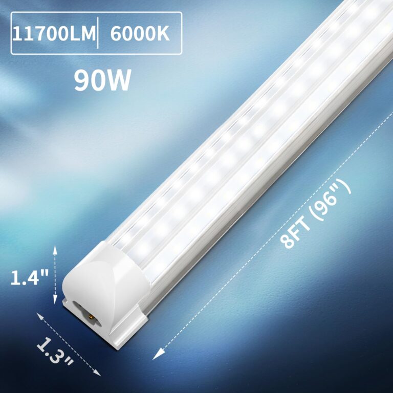 SHOPLED 8FT LED Shop Light, 90W 11700LM 6000K Cool White, Super Bright 300° D-Shape, Linkable T8 Tube Light Fixtures, 4 Pack 8 Foot LED Lights for Garage, Warehouse, Workshop - Image 6