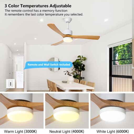 WYIXHOOG 36in Modern Ceiling Fans with Lights and Remote Control 6-Speed Quiet Wood Ceiling Fan Memory Function LED Ceiling Fan Light for Bedroom Living Room Kitchen Indoor Use - Image 7