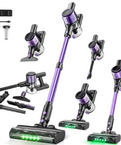 Cordless Vacuum Cleaner, 33Kpa 10-in-1 Stick Vacuum with Extra-Long Hose, Anti-Tangle Brush, Green LED Light, Lightweight Rechargeable Vacuum Cleaner for Home,Hardwood Floors,Carpets,Dryer,Vent