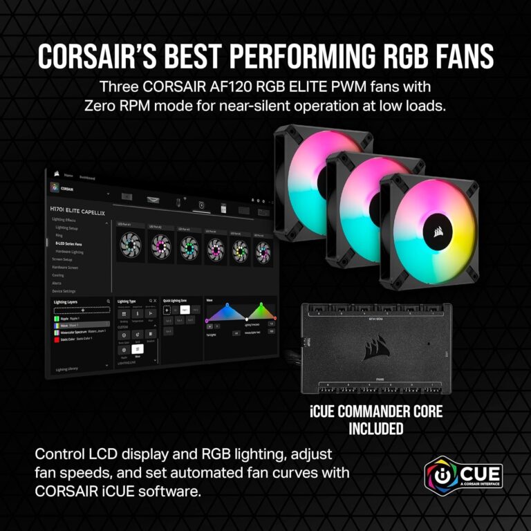 Corsair iCUE H150i Elite LCD XT Liquid CPU Cooler - IPS LCD Screen - Three AF120 RGB Elite Fans - 360mm Radiator - Fits Intel® LGA 1700, AMD® AM5, and More-Included iCUE Commander CORE-Black (Renewed) - Image 5
