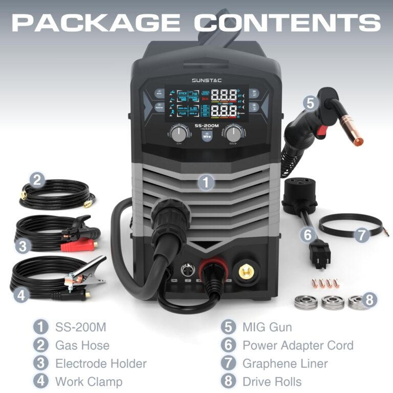 Sunstac MIG Welder, 200A 110V/220V MIG/Flux Core/Spool Gun/Lift TIG/Stick 5 in 1 Aluminum MIG Welding Machine, IGBT Inverter Synergic Control, Digital Screen Display, Over Loading Protection - Image 4